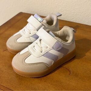 First Steps Children's White and Beige Sneakers with Light Purple Accent